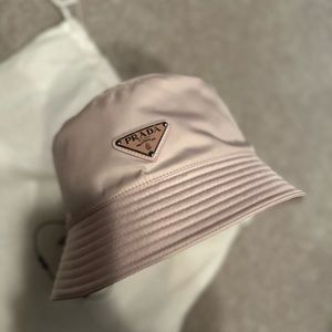 Prada re-nylon bucket hat in pink in size medium